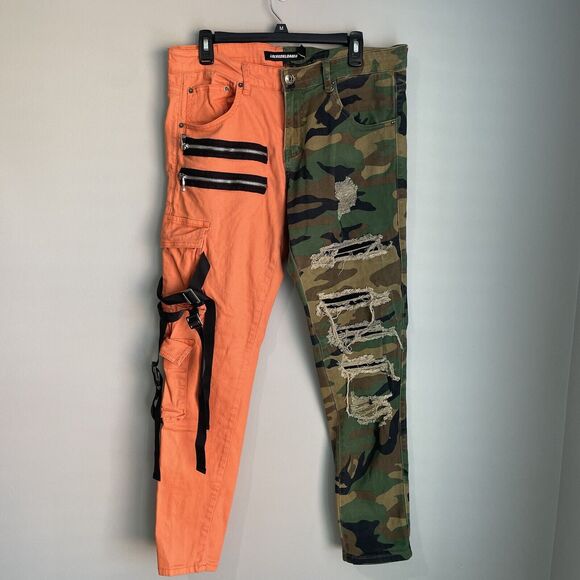 Locked Loaded Jeans Men 36X30 Denim Camo Mid Rise Skinny Zipper Pocket Moto Army - Picture 2 of 16